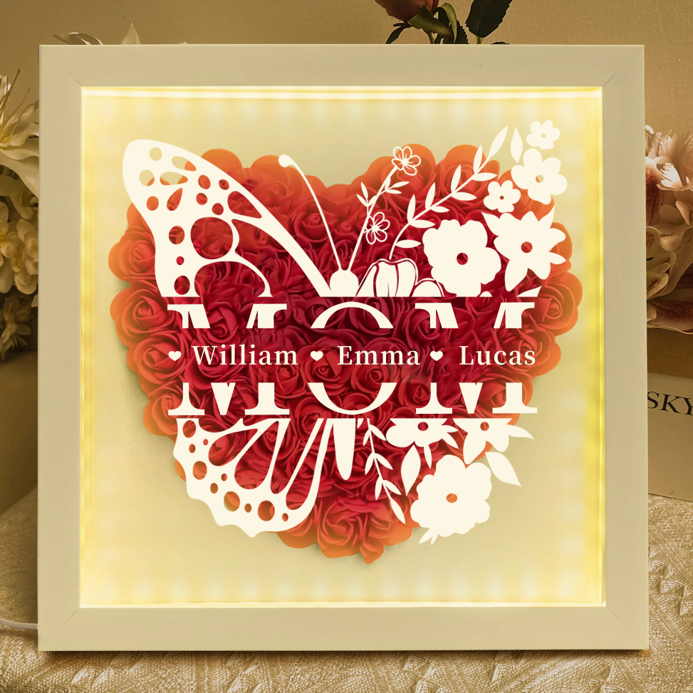 Where Butterflies Carry Your Love - Personalized Flower Shadow Box with LED Light