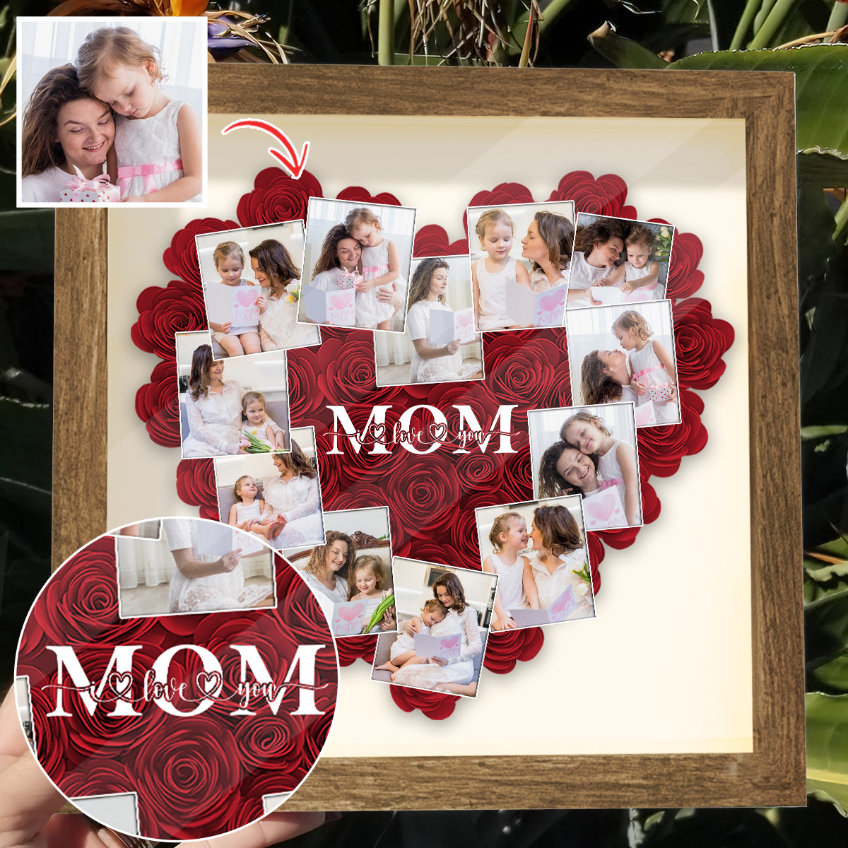 Heart Photos Mom We Love You - Personalized Mother Flower Shadow Box