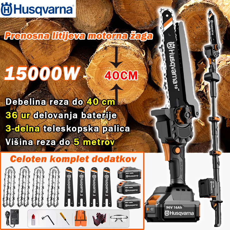 Prenosna motorna žaga Husqvarna z 15000 W litijevimi baterijami