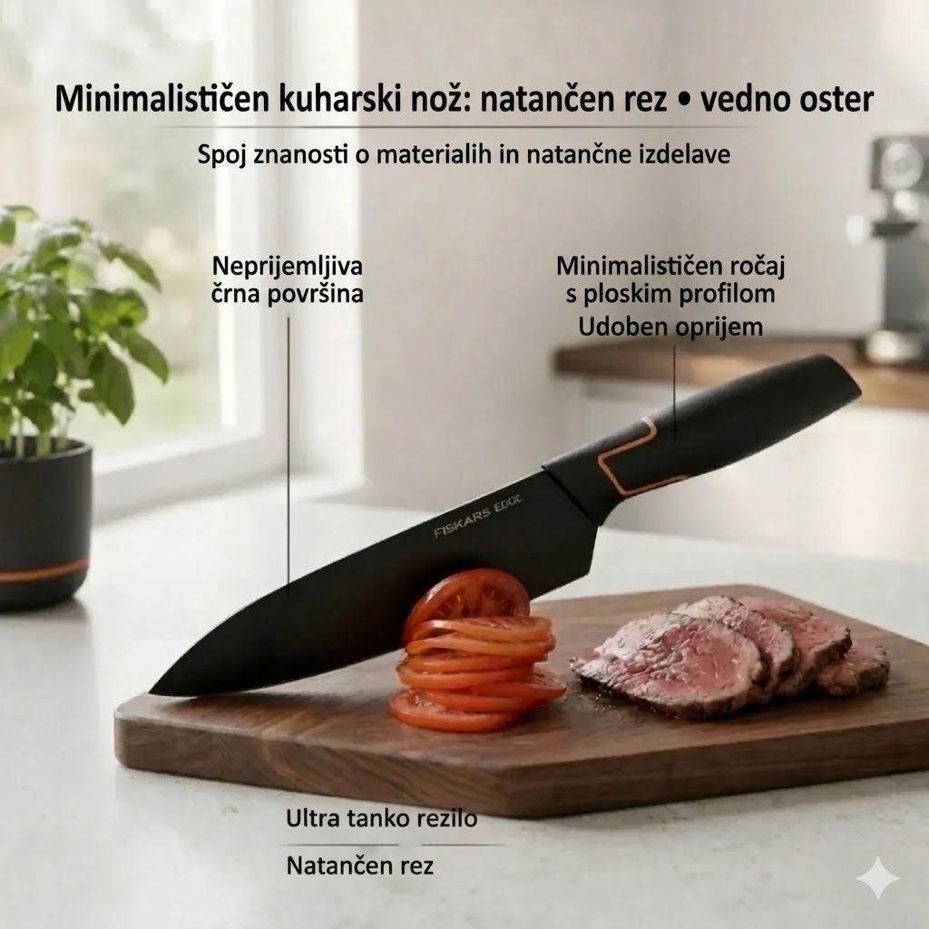 Omejena izdaja: 5-delni komplet nožev FISKARS® (z držalom za nože) – serija FISKARS EDGE, ostri kuhinjski noži + brusilnik