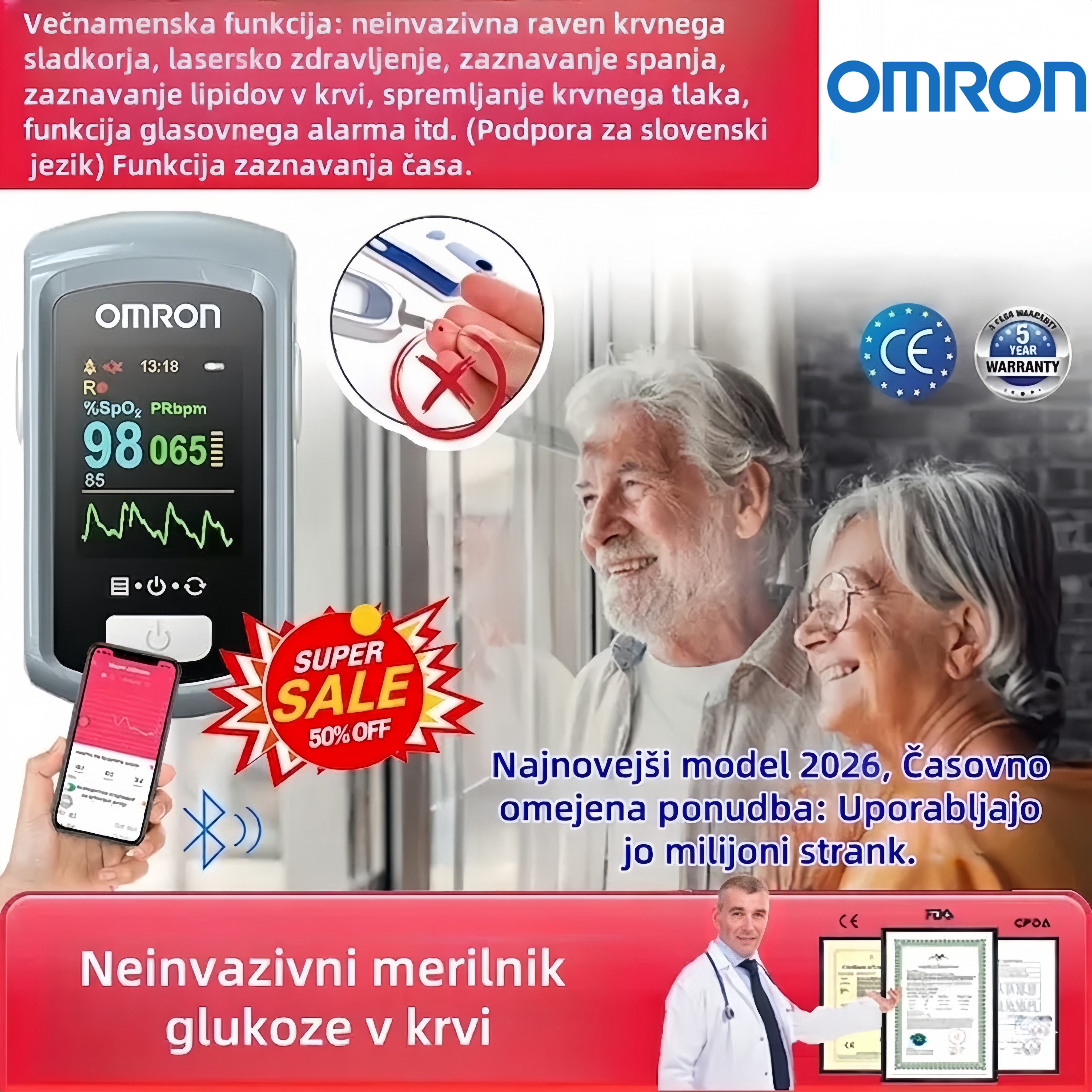 Omron™ Neinvazivni pametni merilnik glukoze v krvi 🔥Izdelano v ZDA 🔥