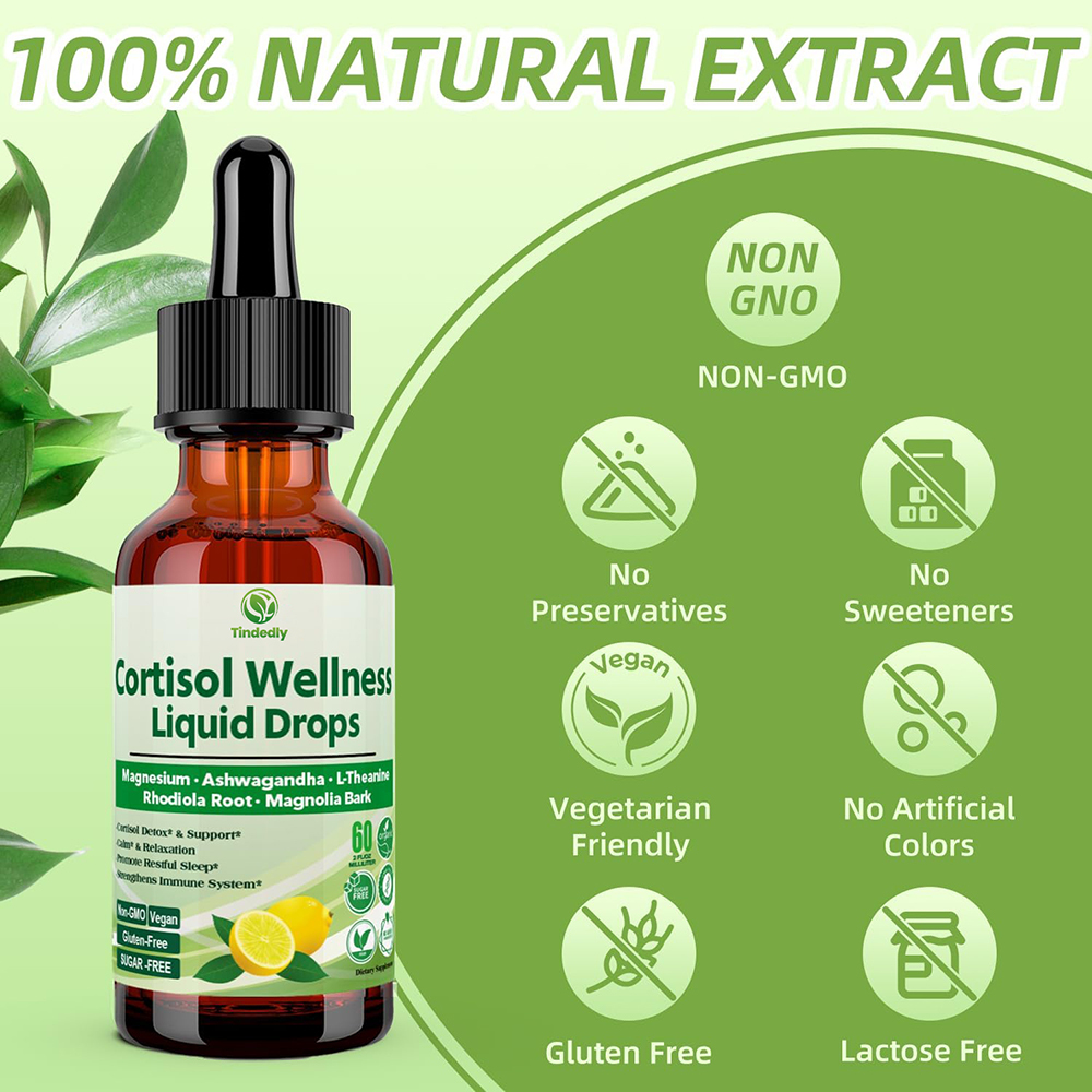 Cortisol Support Liquid Drops – 17-in-1 Herbal Complex with Magnesium, Ashwagandha & L-Theanine – 60ml