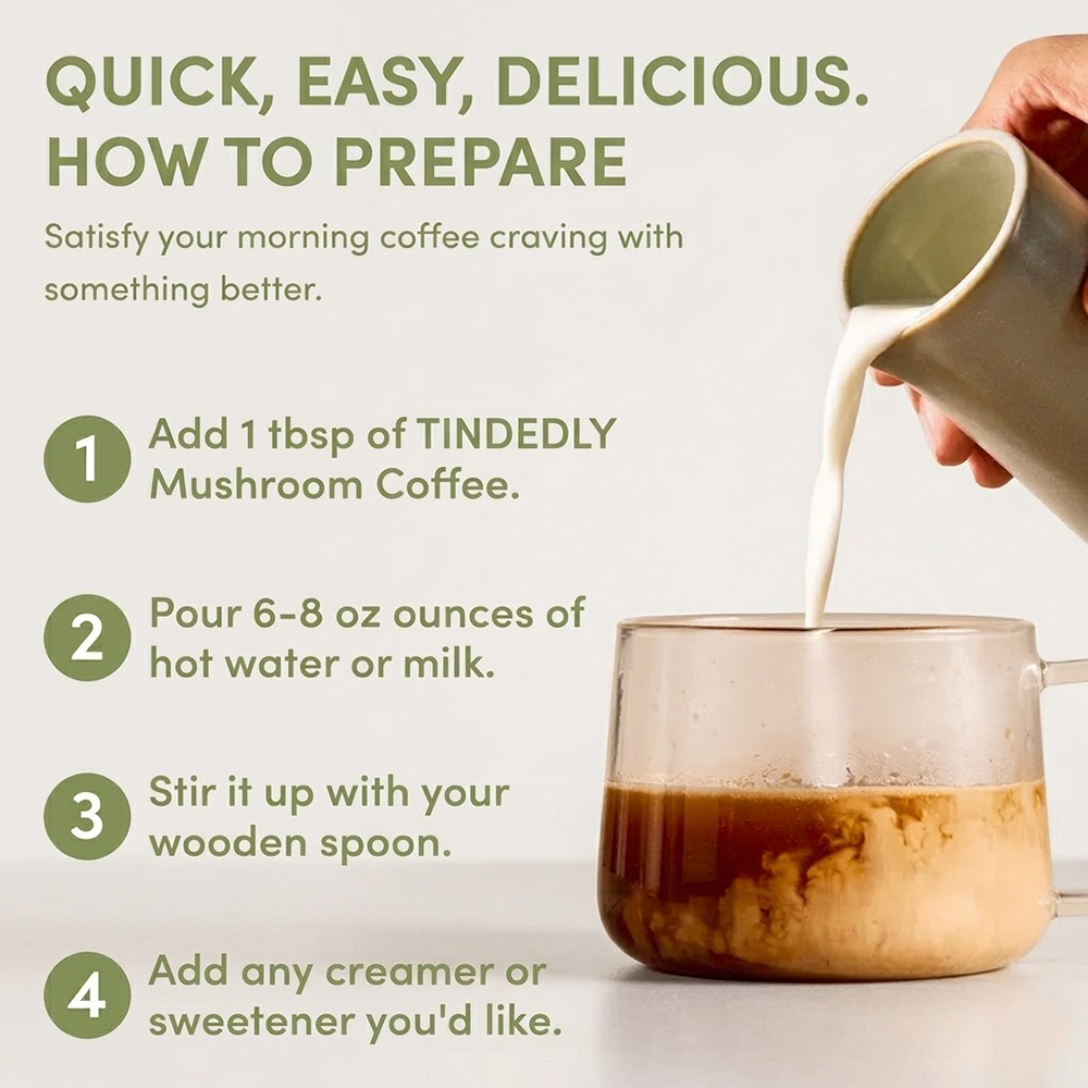 Tindedly™ Mushroom Coffee – Focus, Energy & Immunity in Every Cup