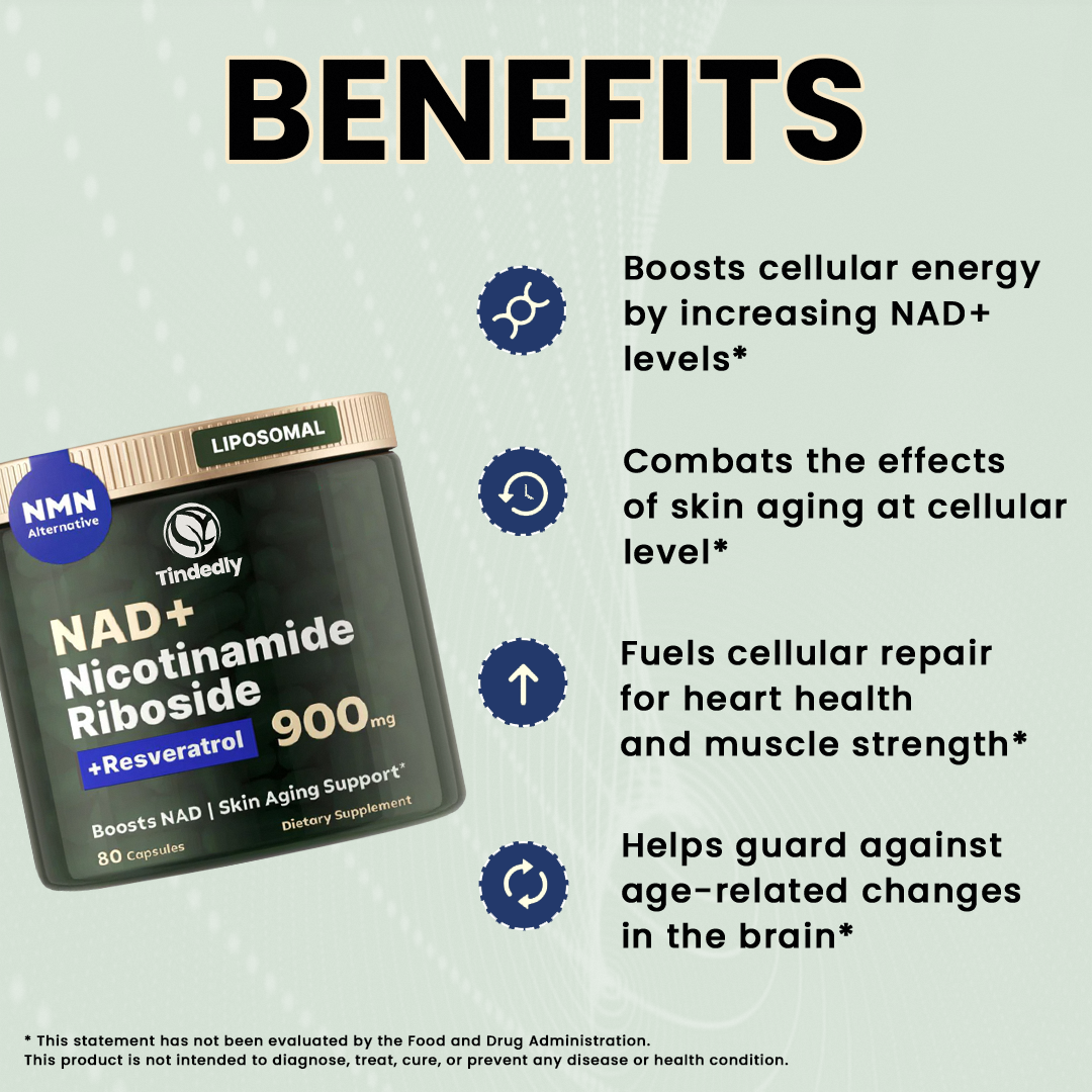 NAD+ Supplement For Anti-Aging Energy Focus Nicotinamide Riboside Resveratrol