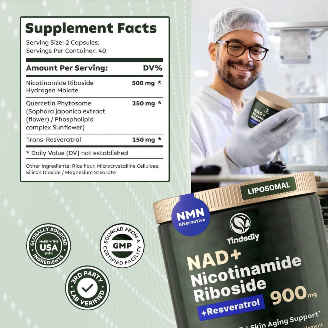 NAD+ Supplement For Anti-Aging Energy Focus Nicotinamide Riboside Resveratrol