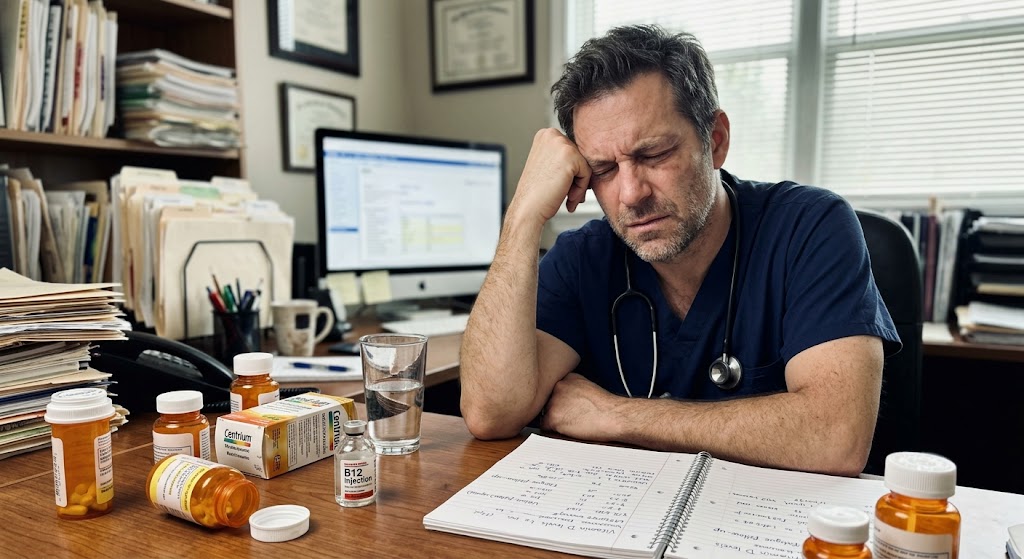 Doctor holding product