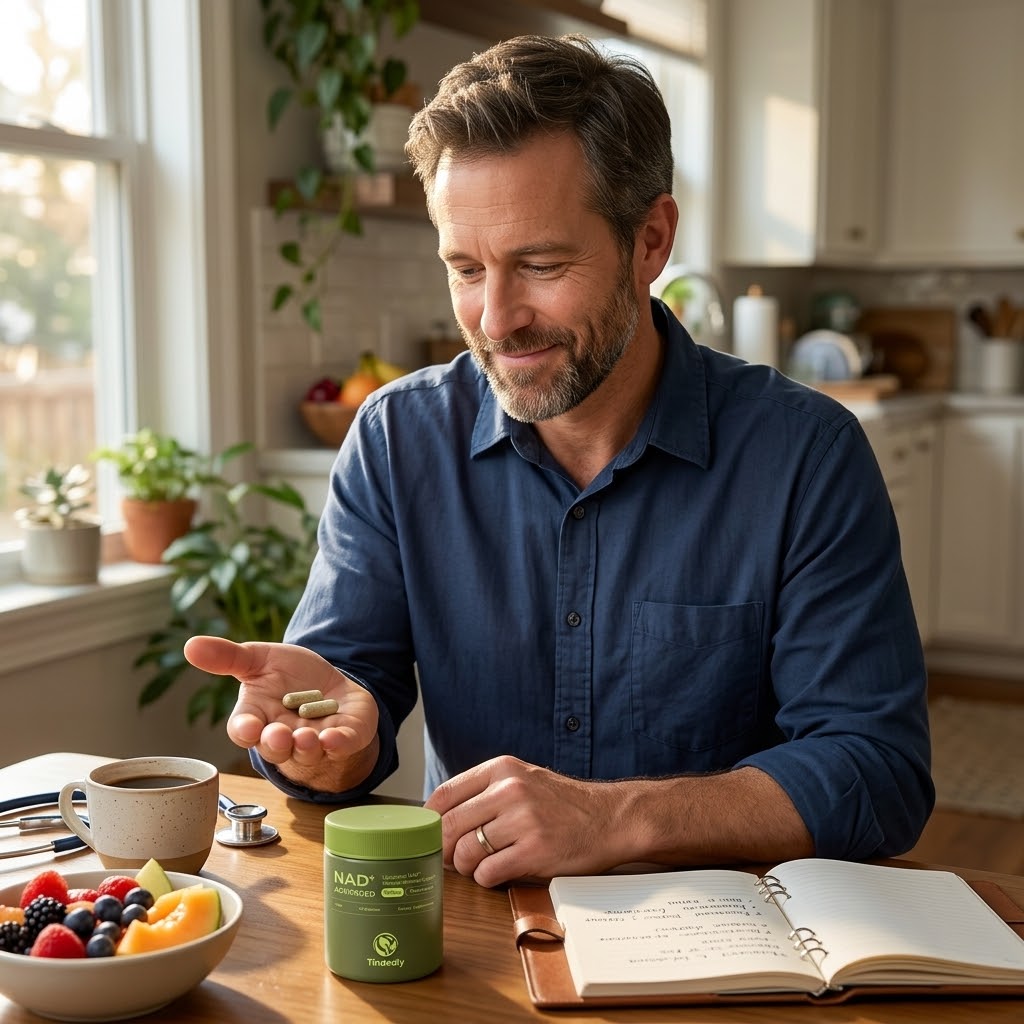 Doctor holding product