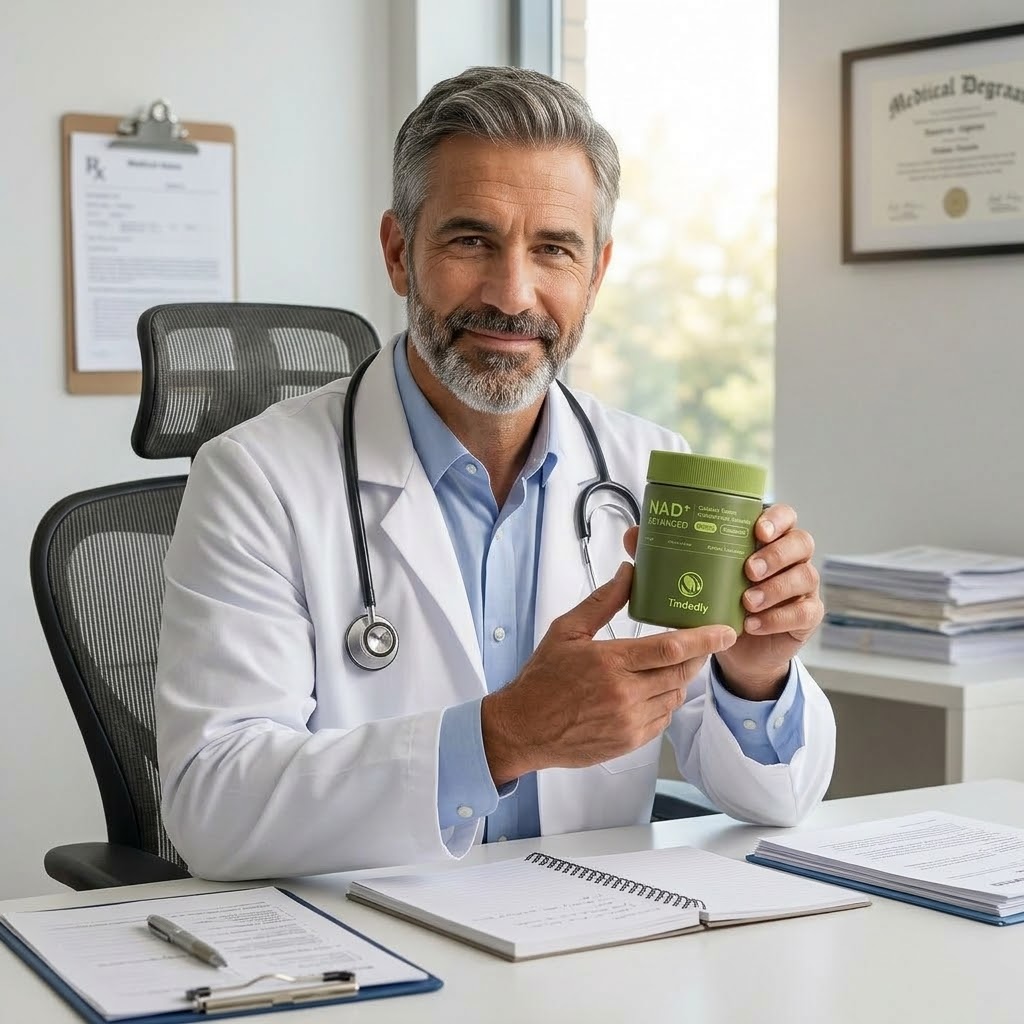 Doctor holding product