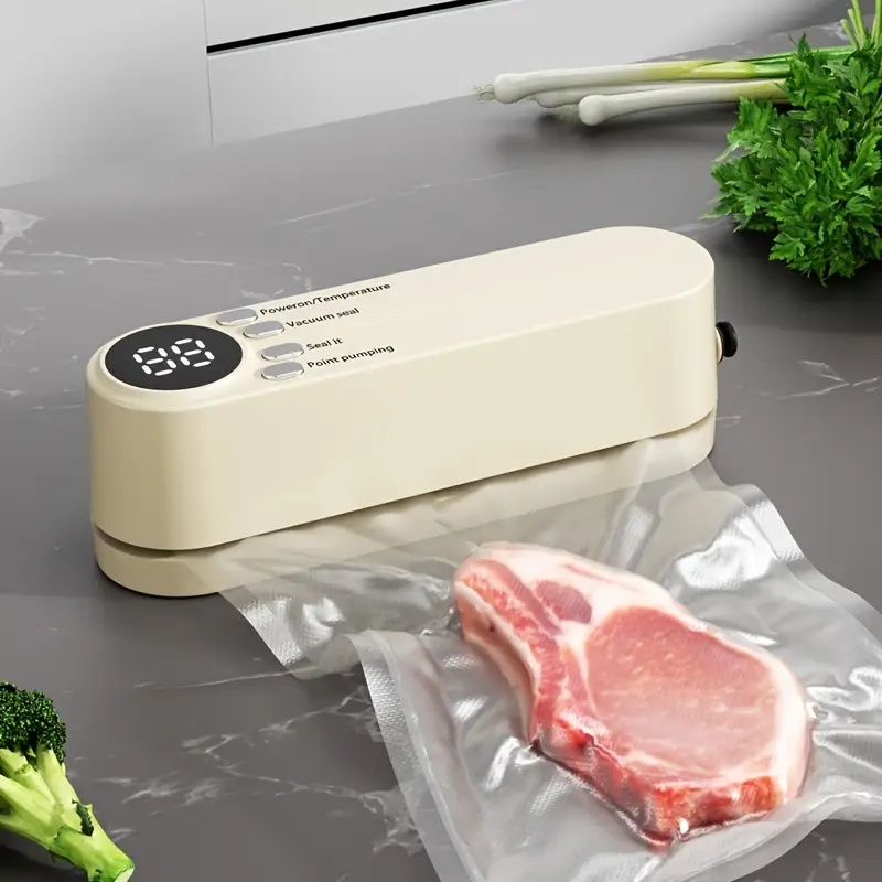 Sigillatrice automatica multifunzionale per alimenti, sigillatrice sottovuoto portatile senza fili con funzione di sigillatura di sacchetti per snack, aspirazione e gonfiaggio esterni, conservazione degli alimenti a lungo termine, design compatto e facile