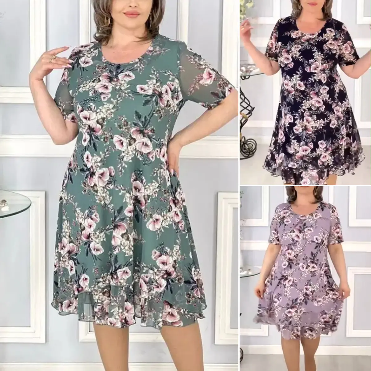 [49% di sconto] [S-5XL] Abito floreale a vita alta da donna