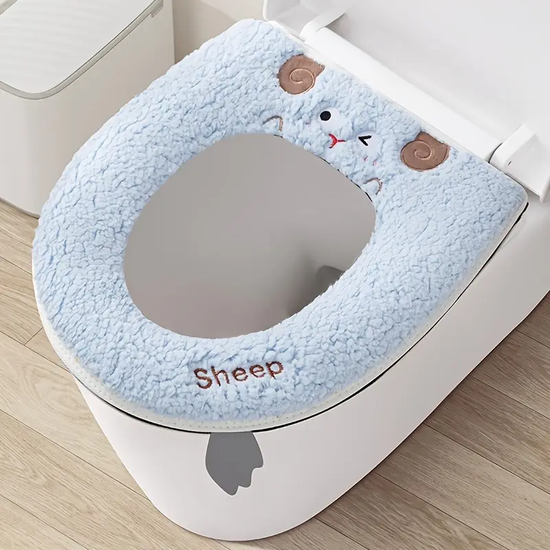 toilet cushion seat cushion household toilet mat toilet cover mat winter thickened toilet sleeve toilet ring mat washable,universal toilet seat for  ，cute lamb toilet seat cushion, suitable for home and hotel use 详情 1