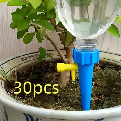 30 gocciolatore automatico per irrigazione, ugello per irrigazione a rilascio lento regolabile, dispositivo per irrigazione di piante in plastica con valvola di controllo, adatto per uso esterno e per le vacanze, colori casuali