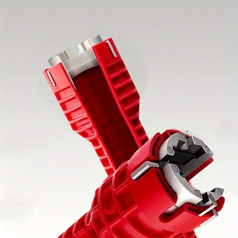 Chiave per lavello in alluminio rosso multifunzione 8 in 1 - Strumento multifunzione, facile installazione e riparazione del bagno, durevole, con impugnatura in gomma