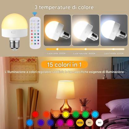 Lampadina ricaricabile con telecomando, lampadina a batteria per applique e lampade da parete, 3 temperature di colore, dimmerabile, E26, lampadina LED ricaricabile rimovibile wireless