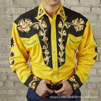 💥【S-3XL】Camicia a maniche lunghe con stampa floreale retrò da uomo