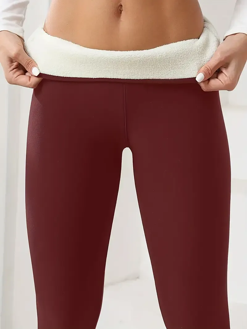 💥Secondo pezzo a metà prezzo - [Leggings foderati in tinta unita da donna] Fodera in pura lana, morbidi e delicati sulla pelle, leggings sportivi lunghi, adatti per yoga, fitness, corsa, ecc.
