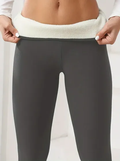 💥Secondo pezzo a metà prezzo - [Leggings foderati in tinta unita da donna] Fodera in pura lana, morbidi e delicati sulla pelle, leggings sportivi lunghi, adatti per yoga, fitness, corsa, ecc.