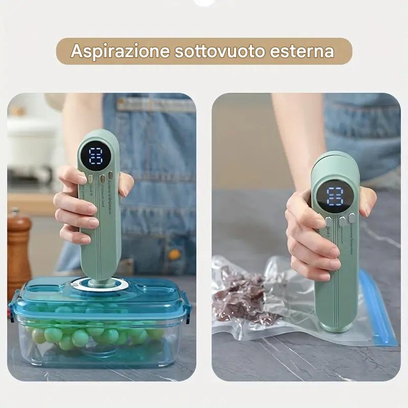 Sigillatrice automatica multifunzionale per alimenti, sigillatrice sottovuoto portatile senza fili con funzione di sigillatura di sacchetti per snack, aspirazione e gonfiaggio esterni, conservazione degli alimenti a lungo termine, design compatto e facile