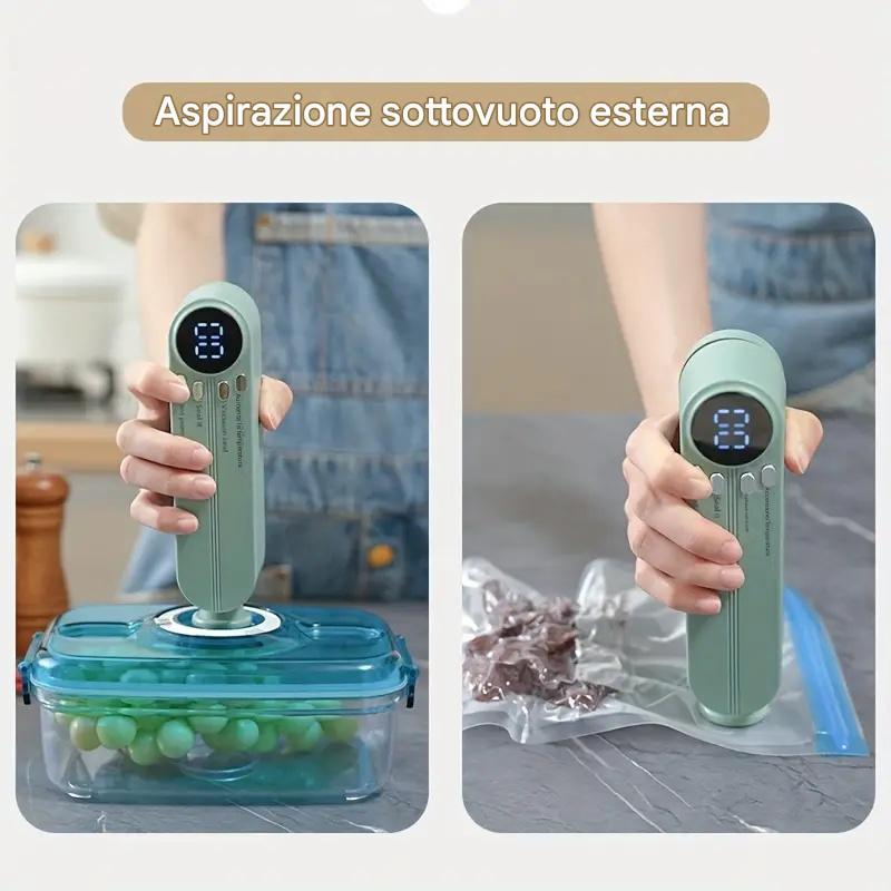 Sigillatrice automatica multifunzionale per alimenti, sigillatrice sottovuoto portatile senza fili con funzione di sigillatura di sacchetti per snack, aspirazione e gonfiaggio esterni, conservazione degli alimenti a lungo termine, design compatto e facile