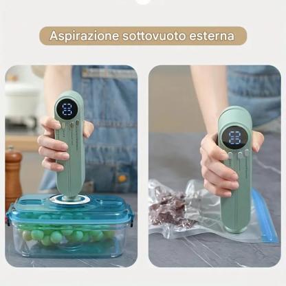 Sigillatrice automatica multifunzionale per alimenti, sigillatrice sottovuoto portatile senza fili con funzione di sigillatura di sacchetti per snack, aspirazione e gonfiaggio esterni, conservazione degli alimenti a lungo termine, design compatto e facile