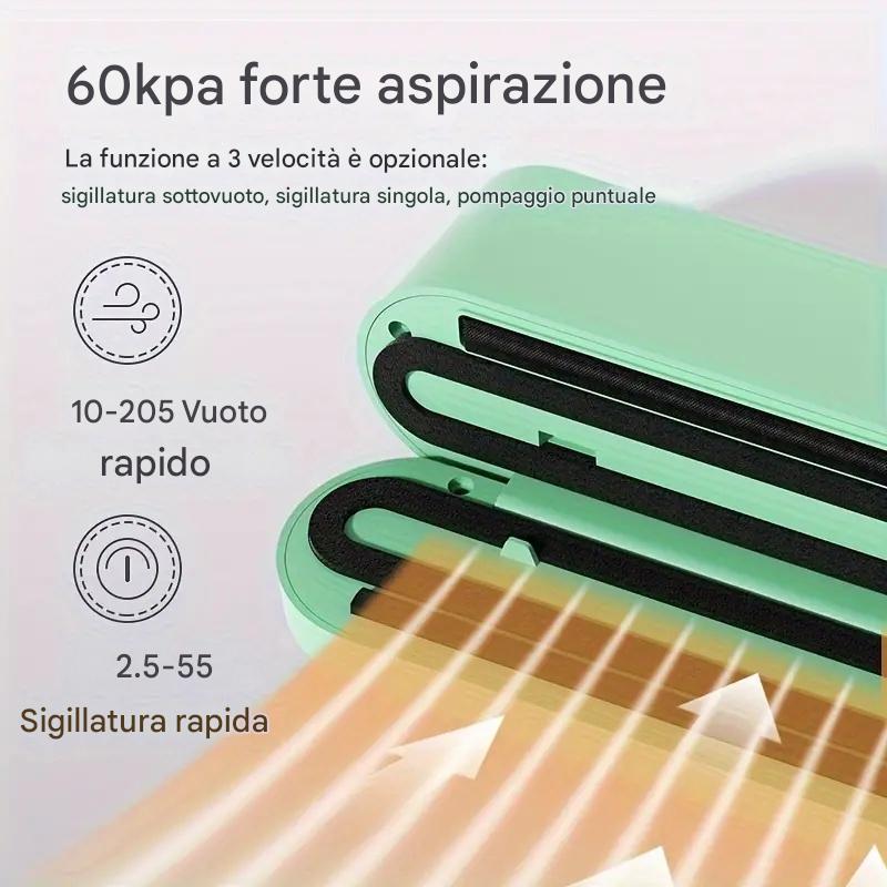 Sigillatrice automatica multifunzionale per alimenti, sigillatrice sottovuoto portatile senza fili con funzione di sigillatura di sacchetti per snack, aspirazione e gonfiaggio esterni, conservazione degli alimenti a lungo termine, design compatto e facile