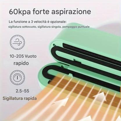 Sigillatrice automatica multifunzionale per alimenti, sigillatrice sottovuoto portatile senza fili con funzione di sigillatura di sacchetti per snack, aspirazione e gonfiaggio esterni, conservazione degli alimenti a lungo termine, design compatto e facile