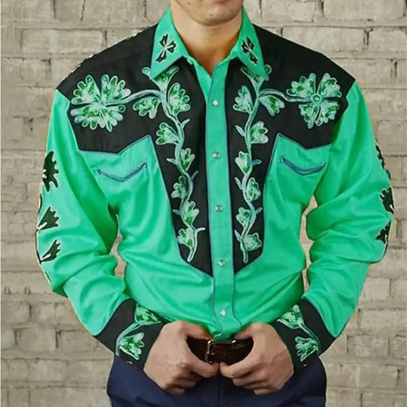 💥【S-3XL】Camicia a maniche lunghe con stampa floreale retrò da uomo