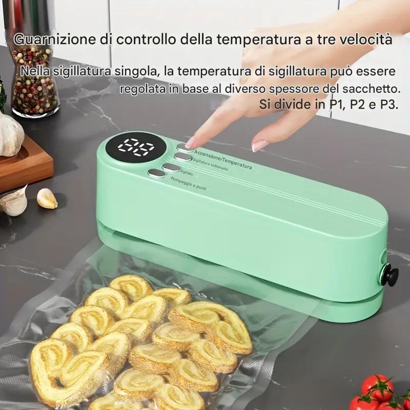 Sigillatrice automatica multifunzionale per alimenti, sigillatrice sottovuoto portatile senza fili con funzione di sigillatura di sacchetti per snack, aspirazione e gonfiaggio esterni, conservazione degli alimenti a lungo termine, design compatto e facile