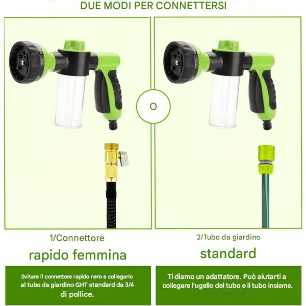 [4 tubi dell'acqua con giunto] Set di pistole ad acqua ad alta pressione con schiuma multifunzionale: lavaggio auto, lavaggio animali, irrigazione, ecc.