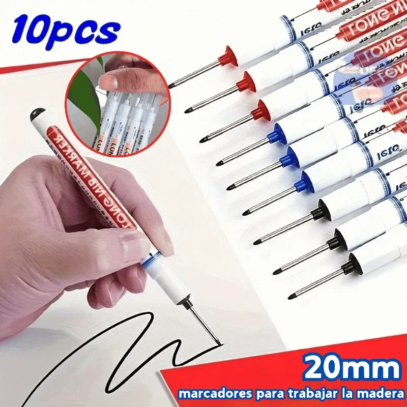 Marcador de punta de 20 mm de largo para agujeros profundos, marcador especial a base de aceite para carpintería, adecuado para cerámica, instalación de baños, fijación decorativa y marcado de madera.