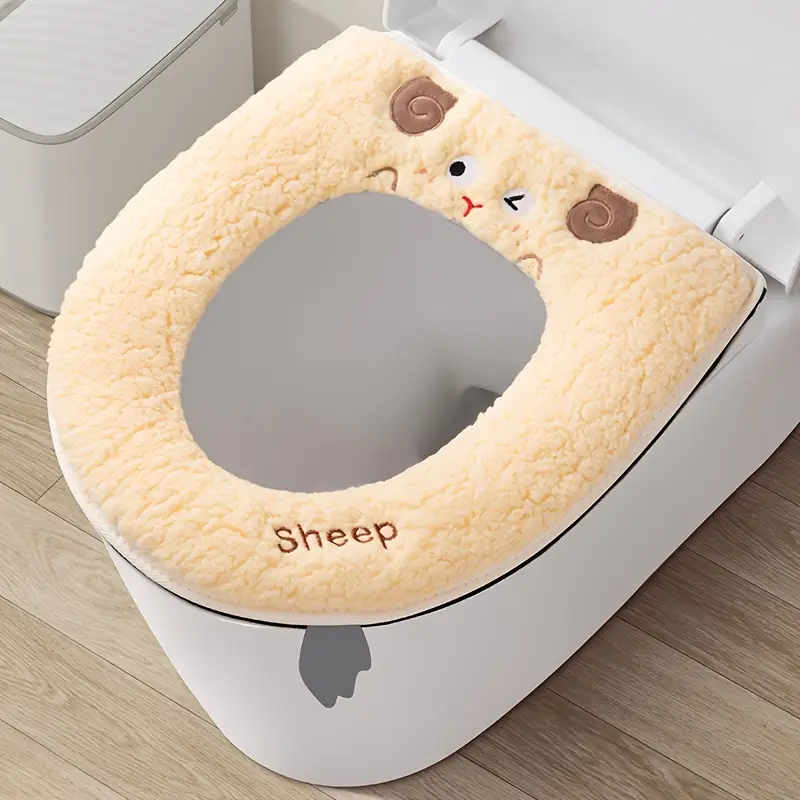 toilet cushion seat cushion household toilet mat toilet cover mat winter thickened toilet sleeve toilet ring mat washable,universal toilet seat for  ，cute lamb toilet seat cushion, suitable for home and hotel use 详情 2