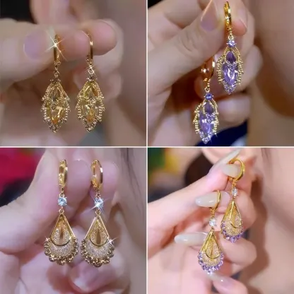 【4 paia】Eleganti orecchini in oro con diamanti scintillanti
