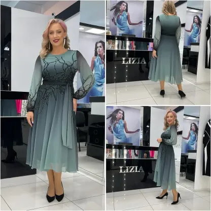 👗Sconto del 49% ✨【S-5XL】🔥Gonna in chiffon di lusso tinta in capo con strass autunnali🔥