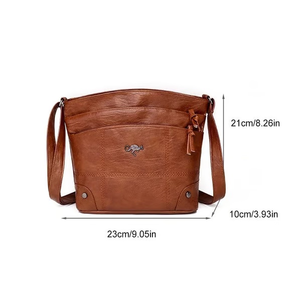Borsa a tracolla multitasche in morbida pelle, grande capacità