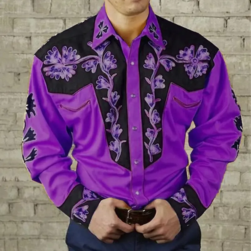 💥【S-3XL】Camicia a maniche lunghe con stampa floreale retrò da uomo
