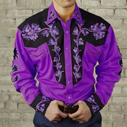 💥【S-3XL】Camicia a maniche lunghe con stampa floreale retrò da uomo