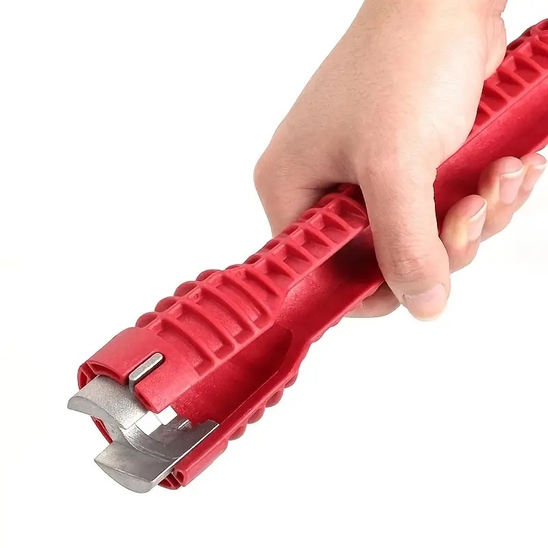 Chiave per lavello in alluminio rosso multifunzione 8 in 1 - Strumento multifunzione, facile installazione e riparazione del bagno, durevole, con impugnatura in gomma