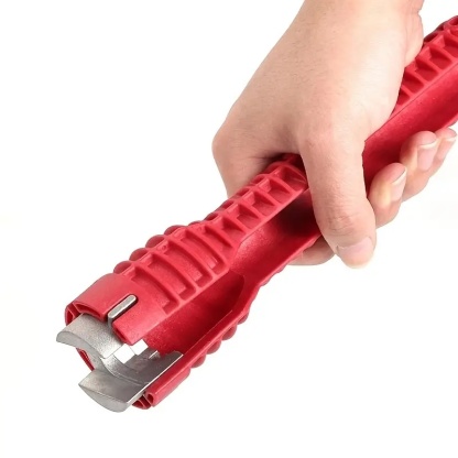 Chiave per lavello in alluminio rosso multifunzione 8 in 1 - Strumento multifunzione, facile installazione e riparazione del bagno, durevole, con impugnatura in gomma