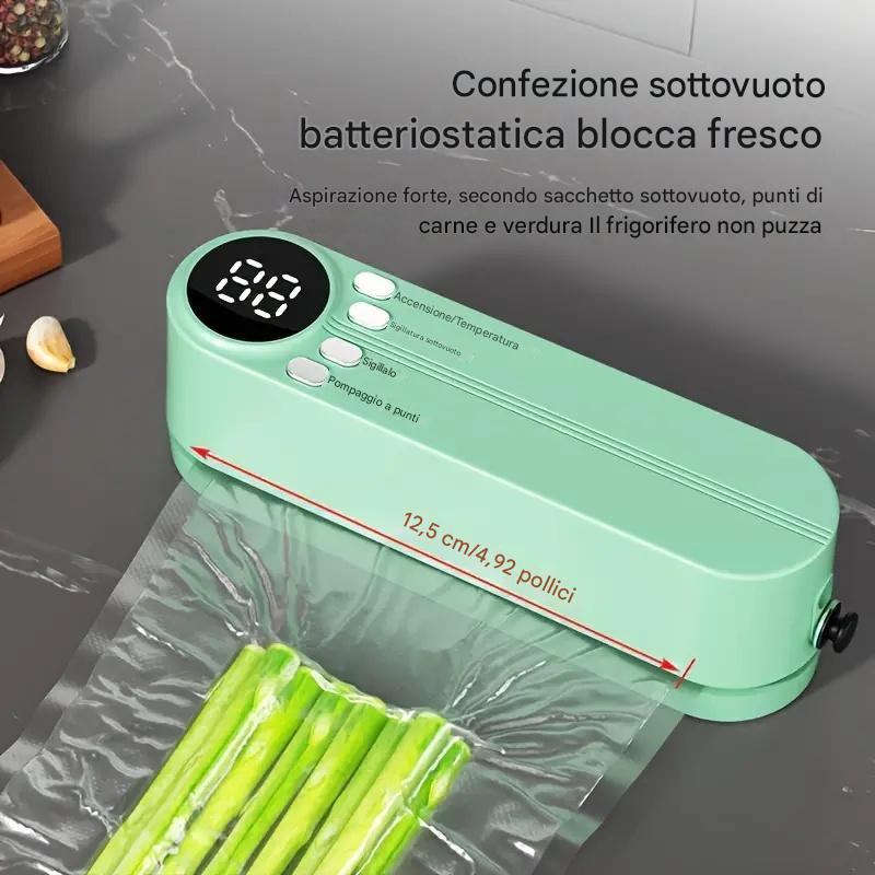 Sigillatrice automatica multifunzionale per alimenti, sigillatrice sottovuoto portatile senza fili con funzione di sigillatura di sacchetti per snack, aspirazione e gonfiaggio esterni, conservazione degli alimenti a lungo termine, design compatto e facile