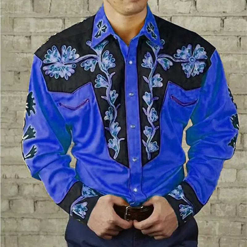 💥【S-3XL】Camicia a maniche lunghe con stampa floreale retrò da uomo