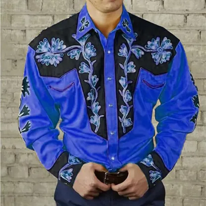 💥【S-3XL】Camicia a maniche lunghe con stampa floreale retrò da uomo
