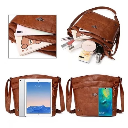 Borsa a tracolla multitasche in morbida pelle, grande capacità