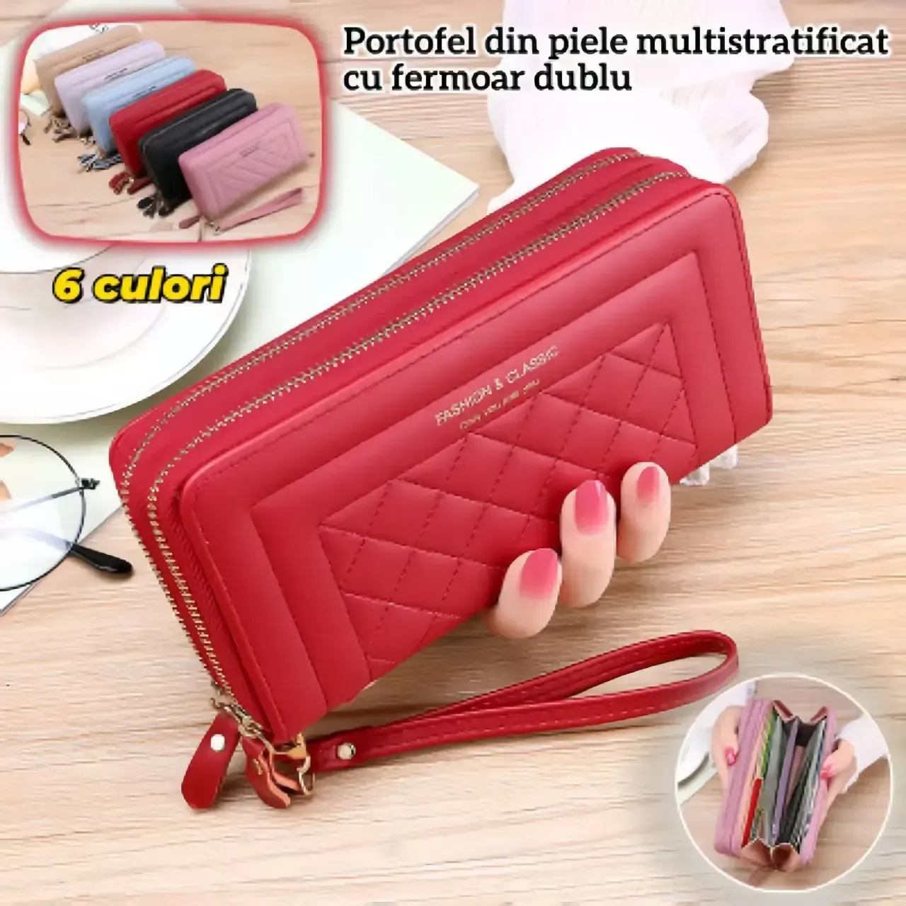 Portafoglio da donna con doppia cerniera multistrato, l'ultima moda del 2025