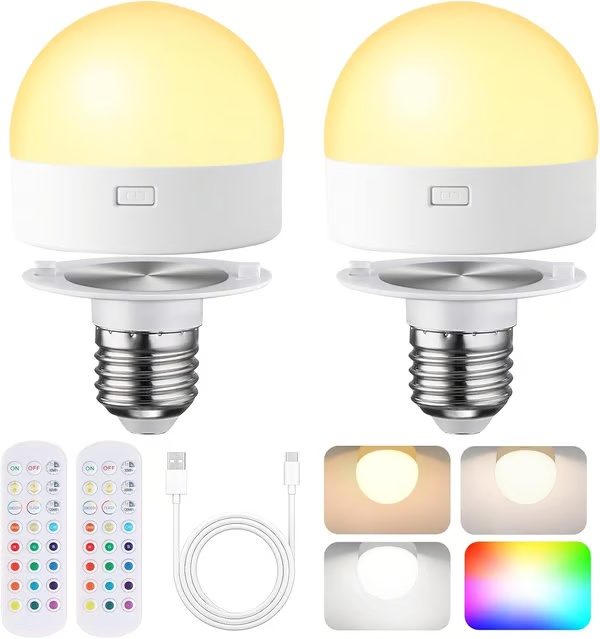 Lampadina ricaricabile con telecomando, lampadina a batteria per applique e lampade da parete, 3 temperature di colore, dimmerabile, E26, lampadina LED ricaricabile rimovibile wireless