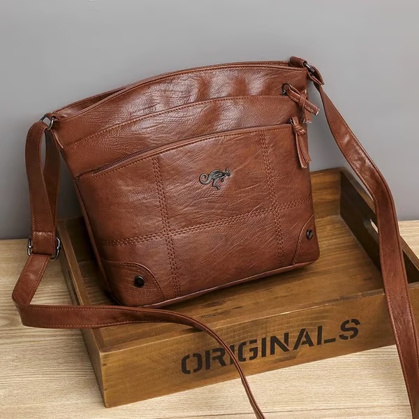 Borsa a tracolla multitasche in morbida pelle, grande capacità