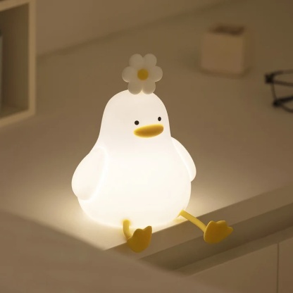 Luce notturna a LED a forma di anatra kawaii con fiore, squishy, ​​regalo, lampada a forma di anatra ricaricabile tramite USB