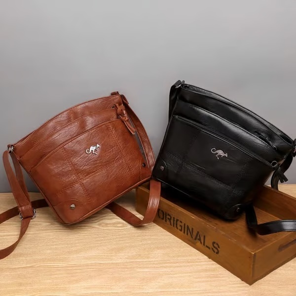Borsa a tracolla multitasche in morbida pelle, grande capacità