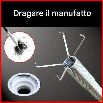 [Sturatubi] Bastone per la pulizia degli scarichi con testa ad artiglio in acciaio inossidabile per rimuovere gli intasamenti di capelli - Strumento per la pulizia degli scarichi per fognatura, WC, lavandino della cucina, foro di scarico della vasca da ba