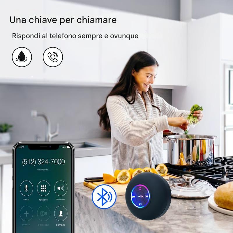 Altoparlante Bluetooth wireless impermeabile da bagno con luce LED