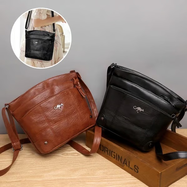 Borsa a tracolla multitasche in morbida pelle, grande capacità